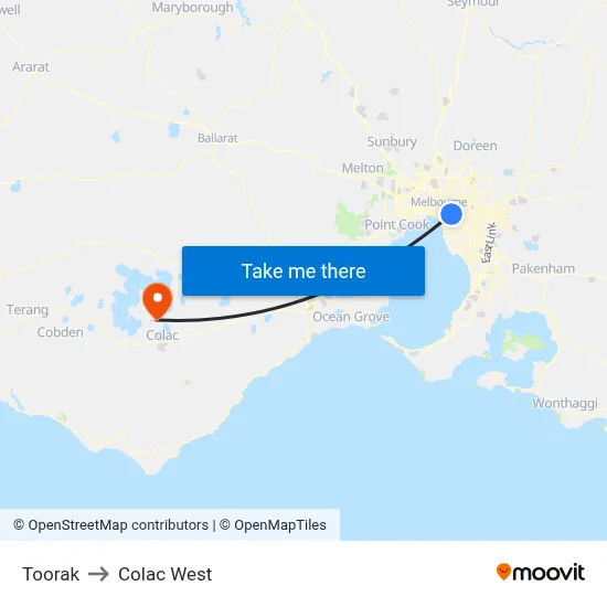 Toorak to Colac West map
