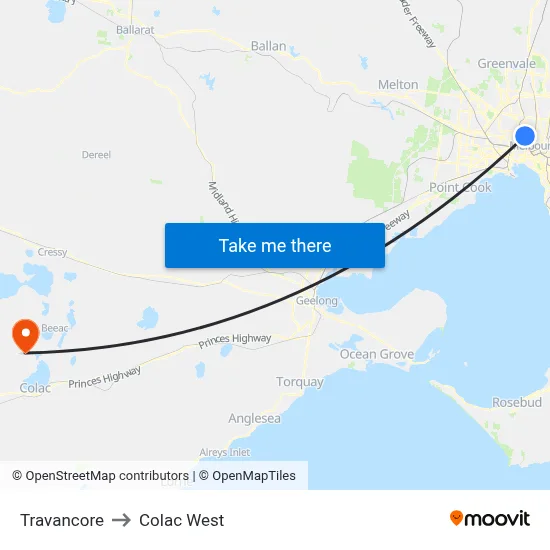 Travancore to Colac West map