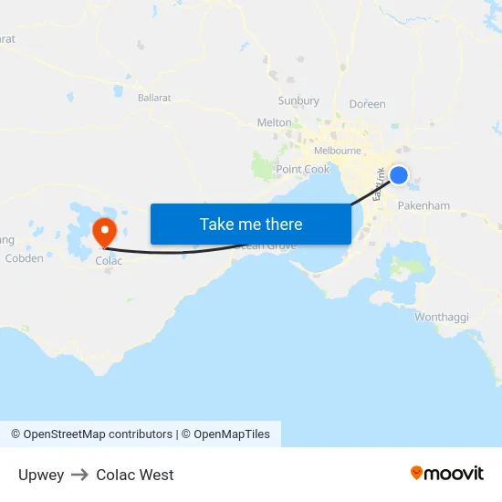 Upwey to Colac West map