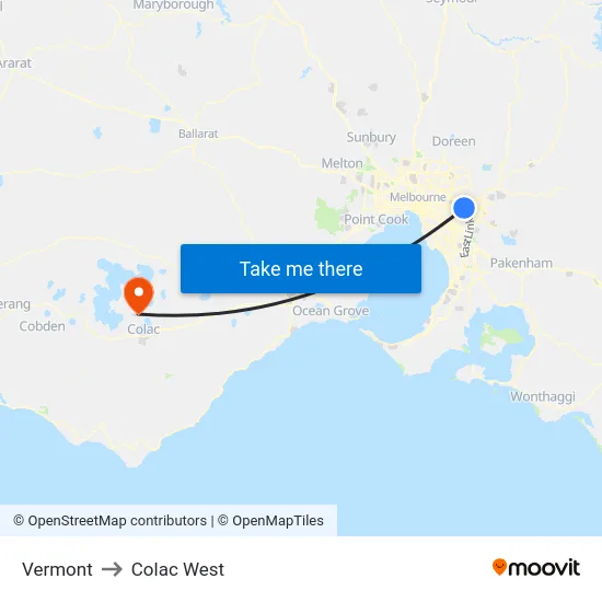 Vermont to Colac West map