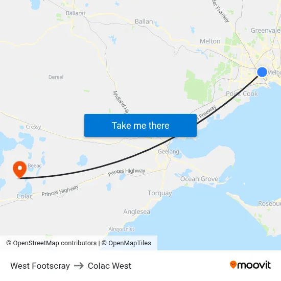 West Footscray to Colac West map