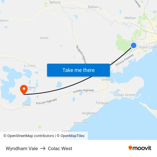 Wyndham Vale to Colac West map