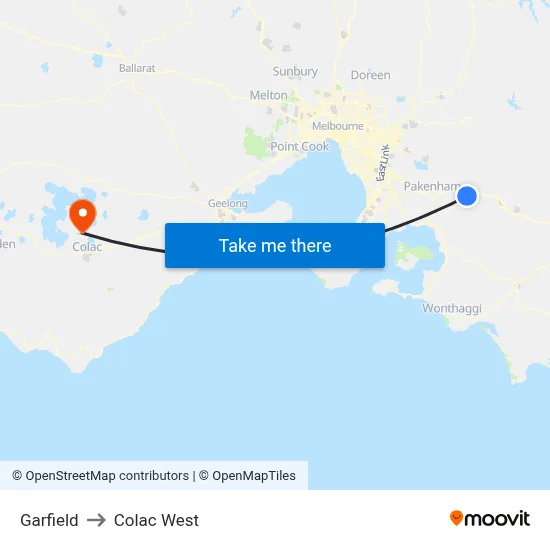 Garfield to Colac West map