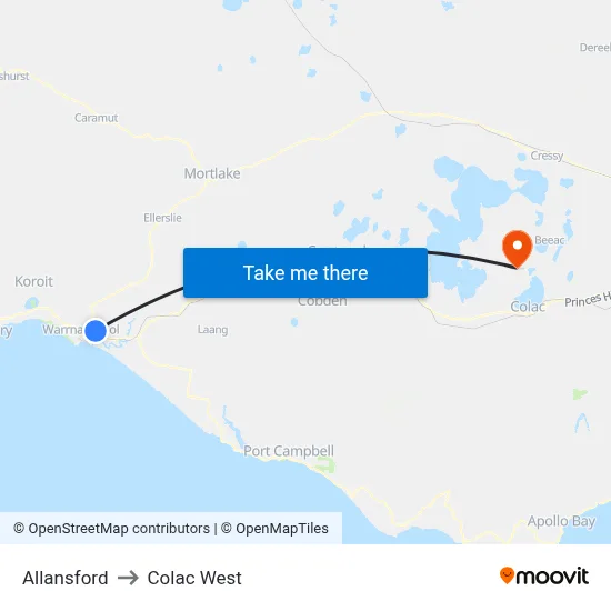 Allansford to Colac West map