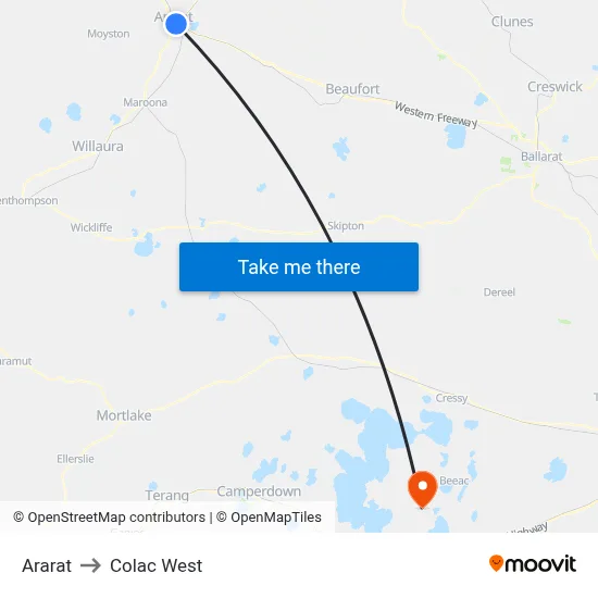 Ararat to Colac West map