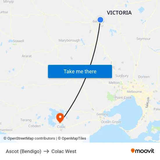 Ascot (Bendigo) to Colac West map