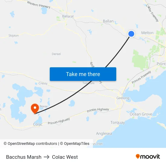 Bacchus Marsh to Colac West map