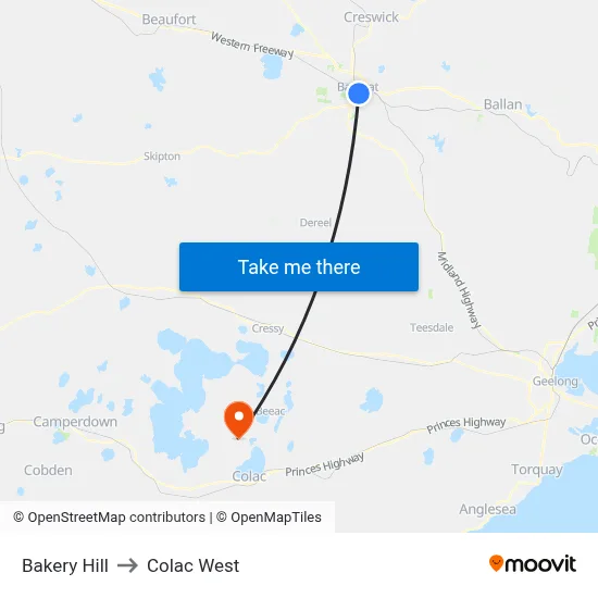 Bakery Hill to Colac West map