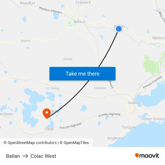 Ballan to Colac West map