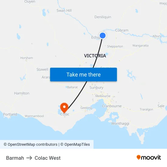 Barmah to Colac West map
