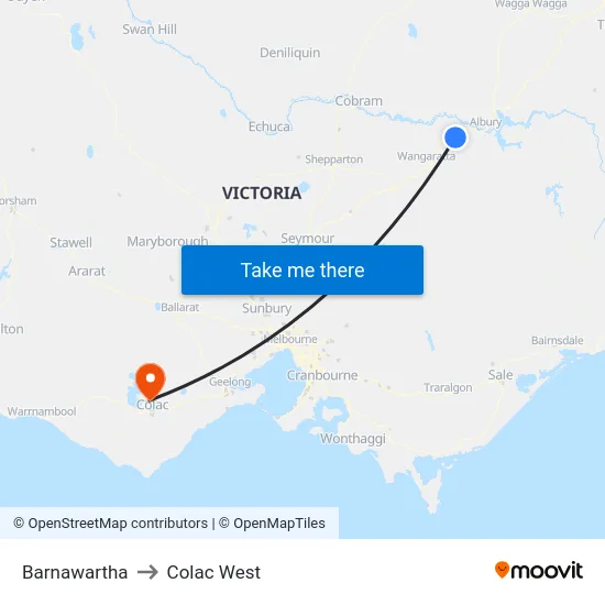Barnawartha to Colac West map
