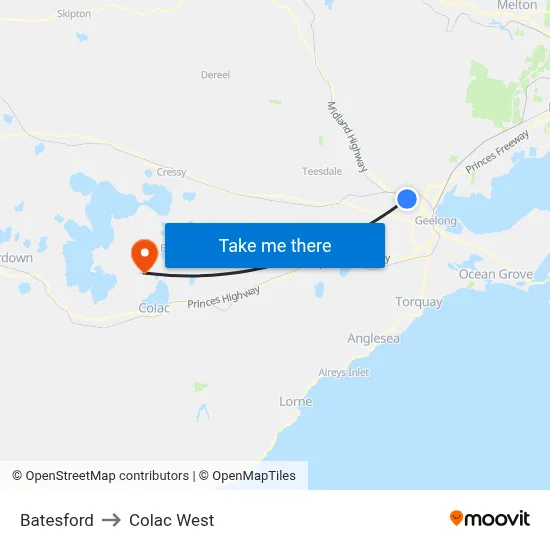 Batesford to Colac West map