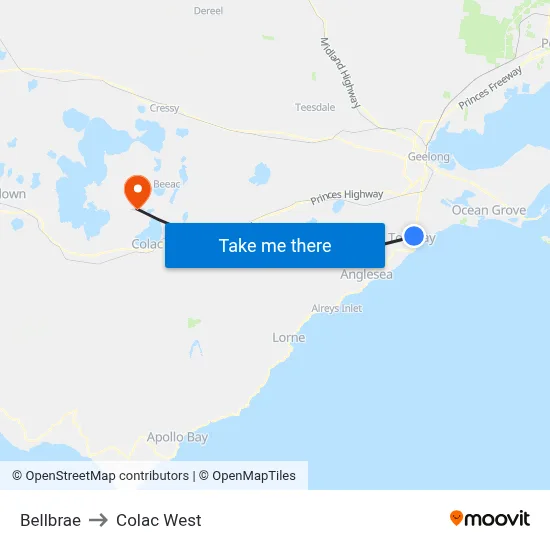 Bellbrae to Colac West map