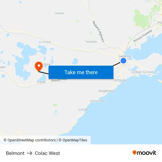 Belmont to Colac West map