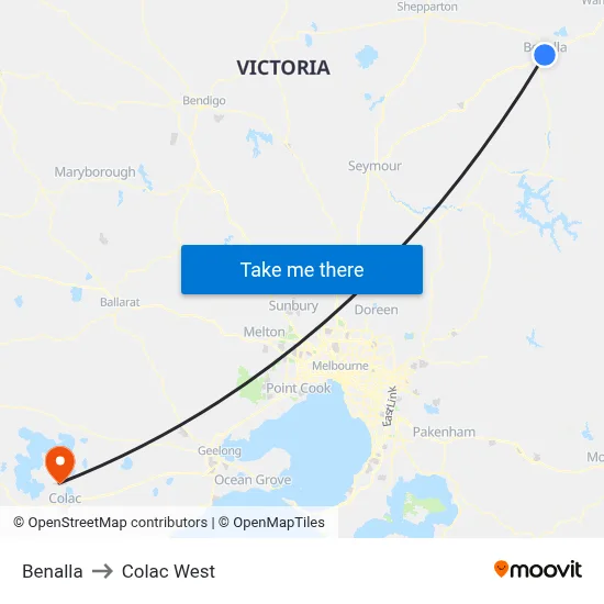 Benalla to Colac West map