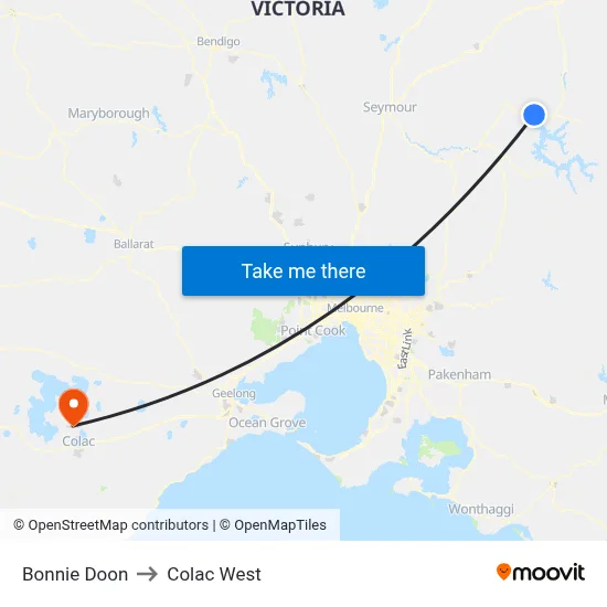 Bonnie Doon to Colac West map