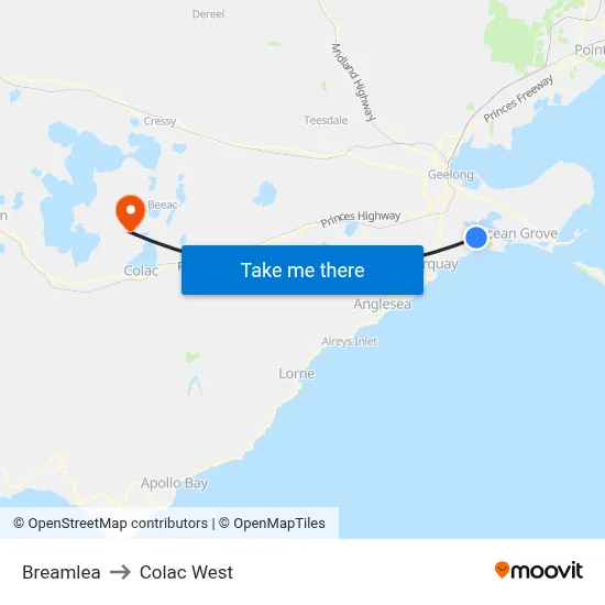 Breamlea to Colac West map