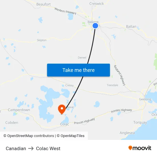 Canadian to Colac West map