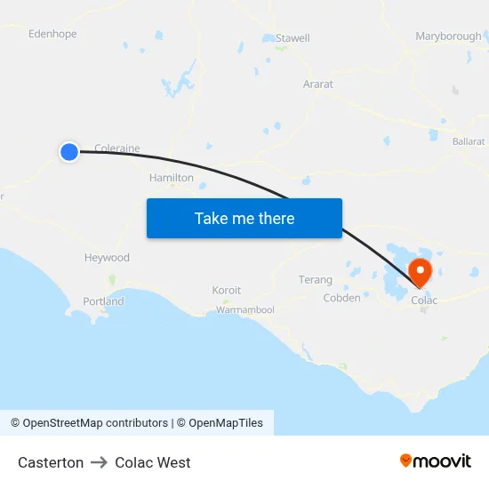 Casterton to Colac West map