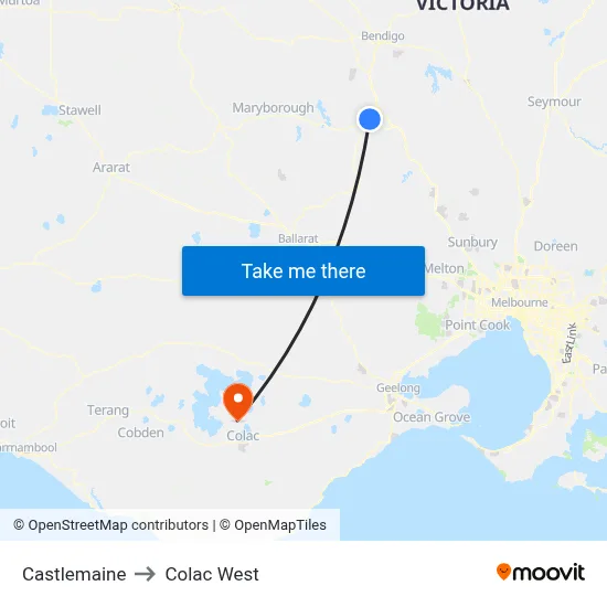 Castlemaine to Colac West map