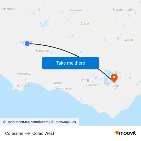 Coleraine to Colac West map