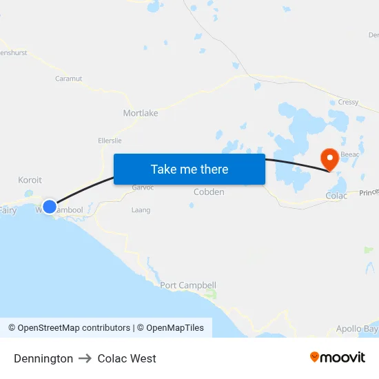 Dennington to Colac West map