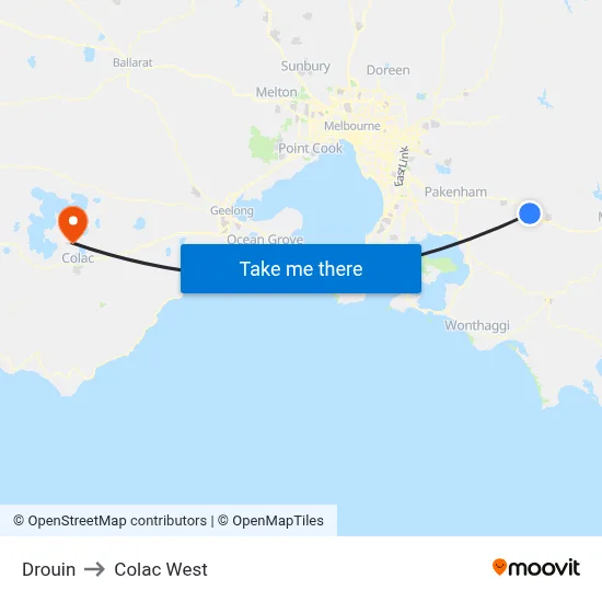 Drouin to Colac West map