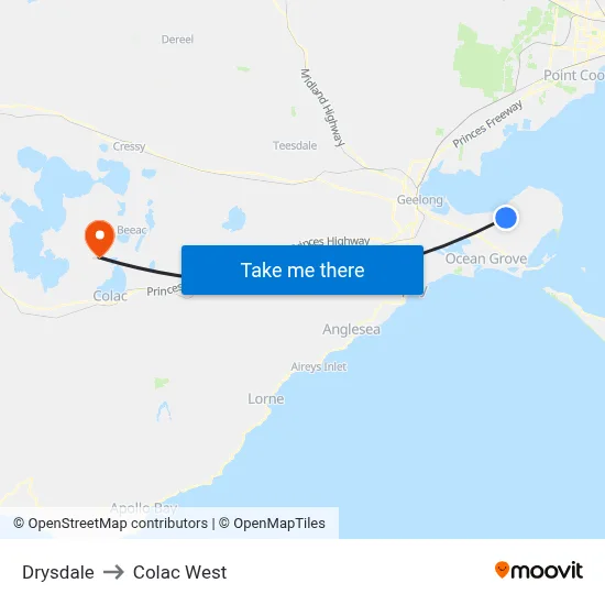Drysdale to Colac West map