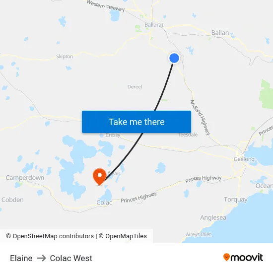 Elaine to Colac West map