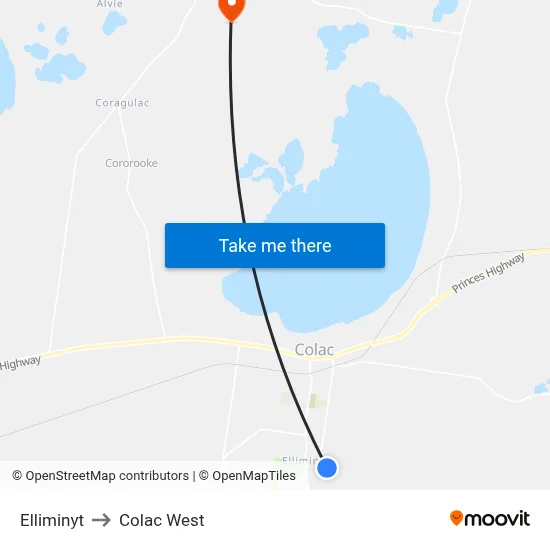 Elliminyt to Colac West map