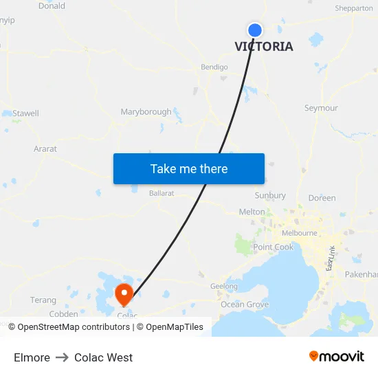 Elmore to Colac West map