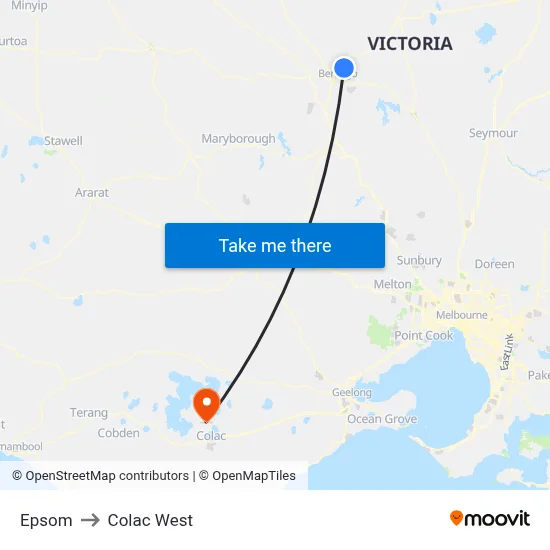 Epsom to Colac West map