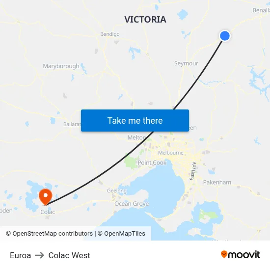Euroa to Colac West map
