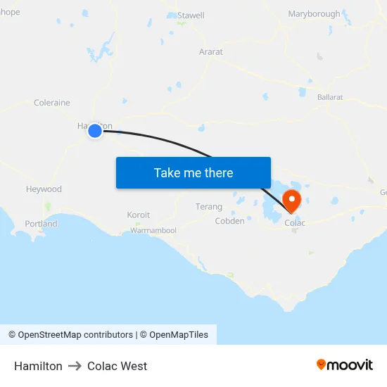 Hamilton to Colac West map