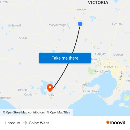 Harcourt to Colac West map