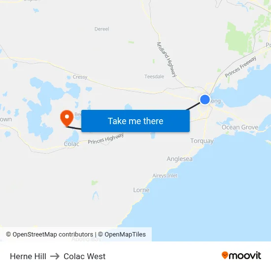 Herne Hill to Colac West map