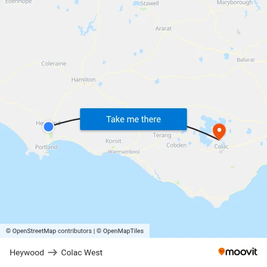 Heywood to Colac West map
