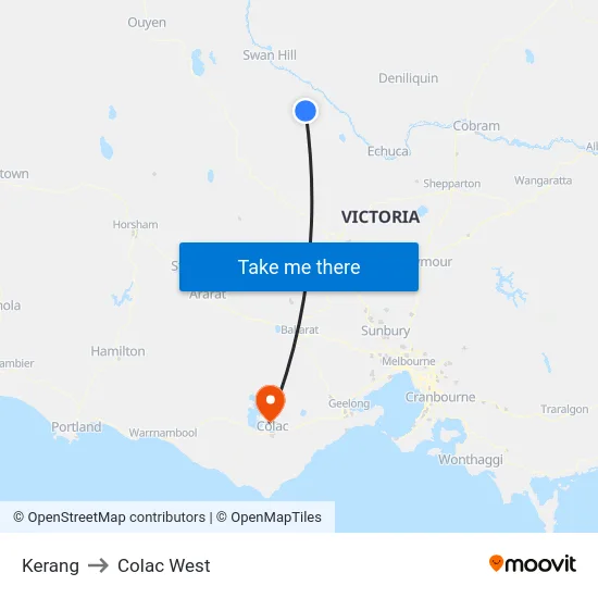Kerang to Colac West map