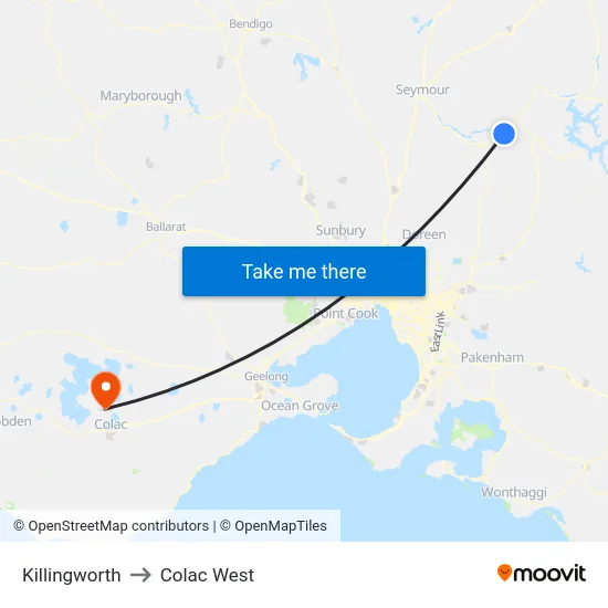 Killingworth to Colac West map
