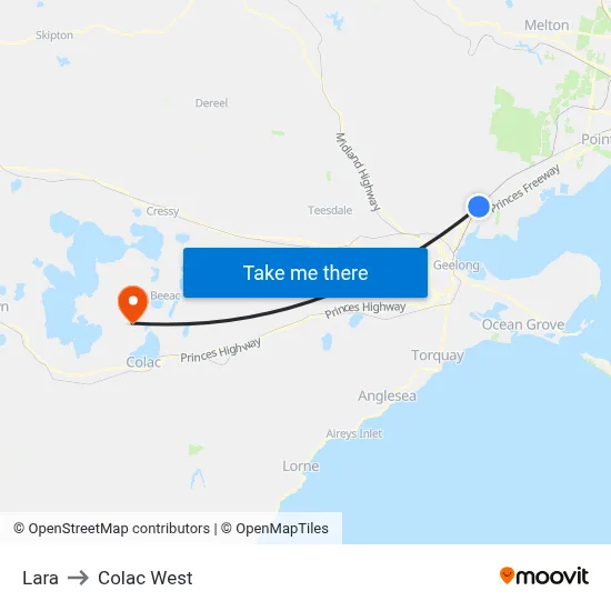 Lara to Colac West map