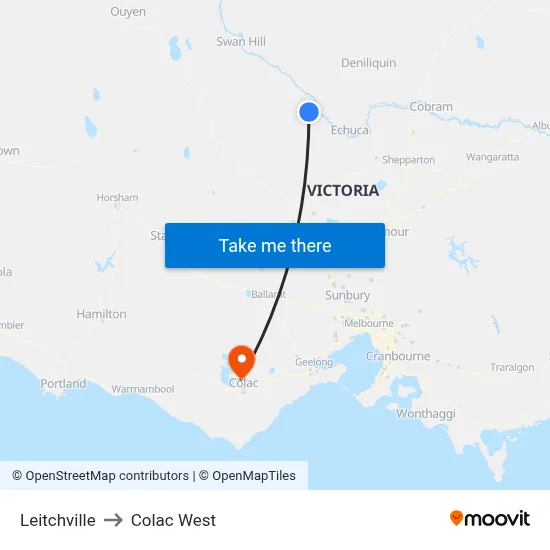 Leitchville to Colac West map