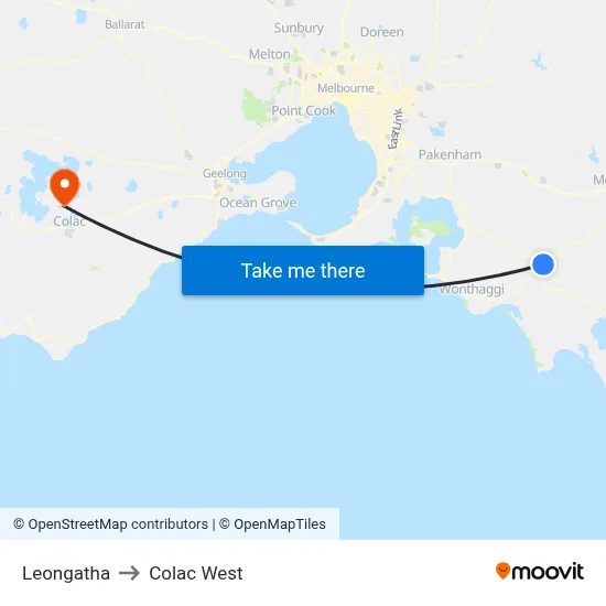 Leongatha to Colac West map