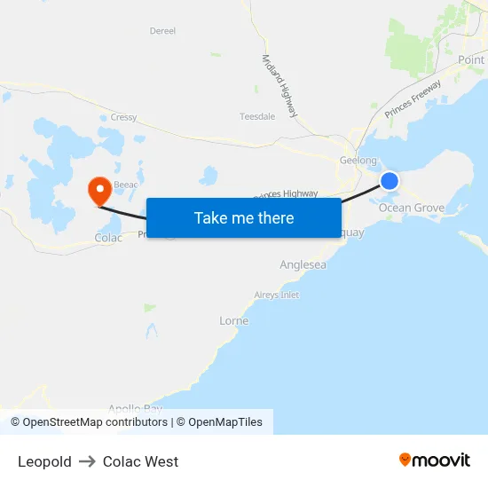 Leopold to Colac West map