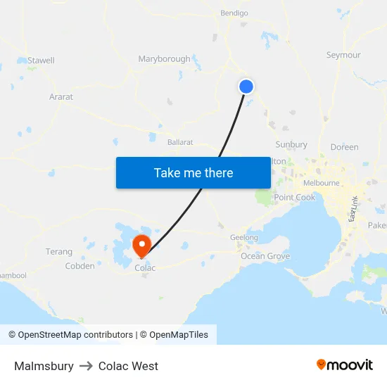 Malmsbury to Colac West map