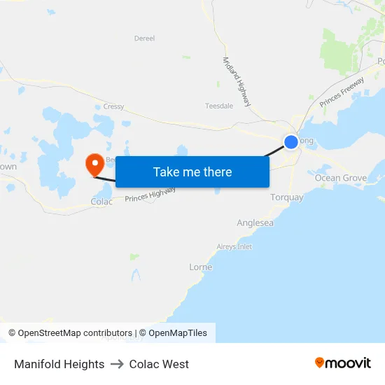 Manifold Heights to Colac West map