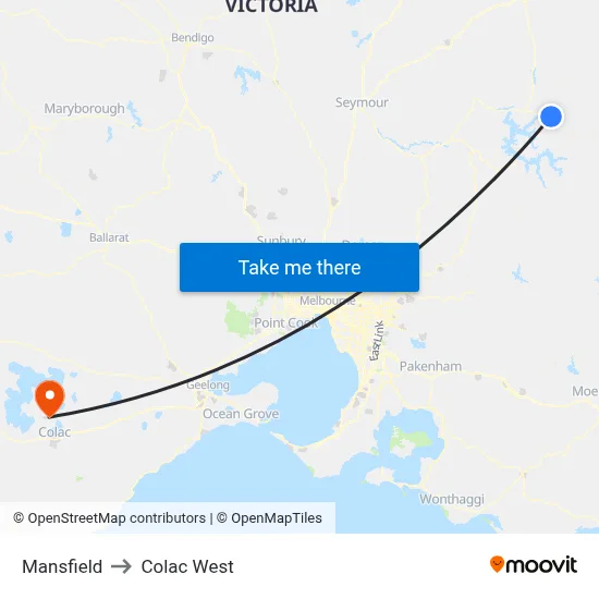 Mansfield to Colac West map