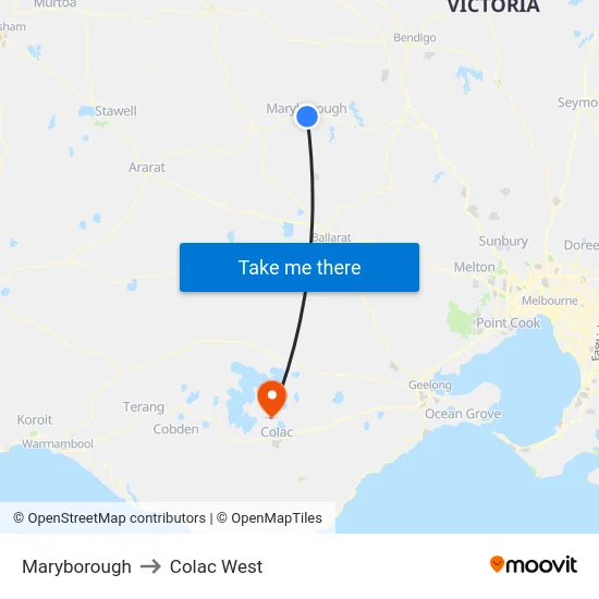 Maryborough to Colac West map