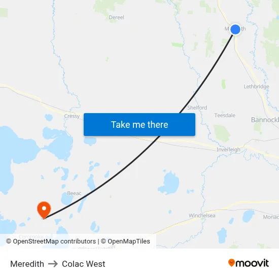 Meredith to Colac West map