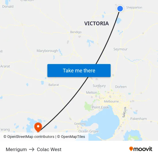 Merrigum to Colac West map