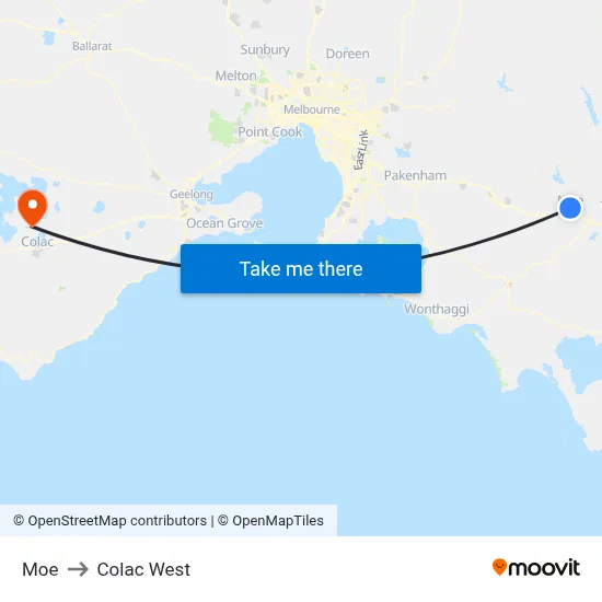 Moe to Colac West map